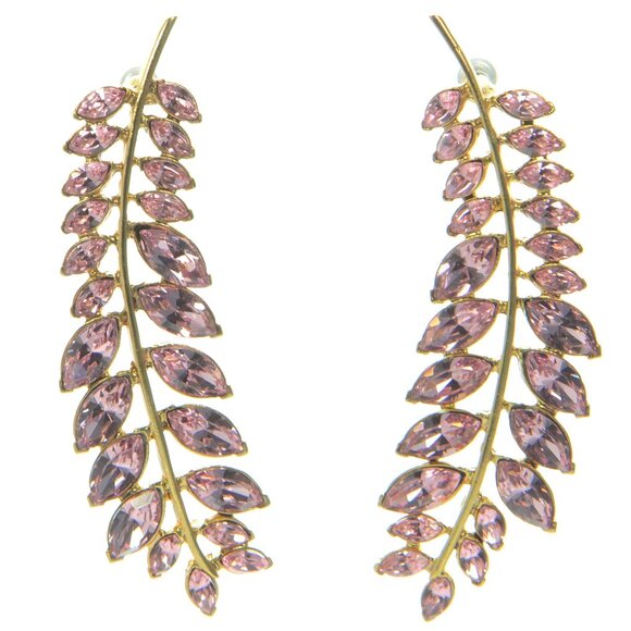 Oscar de La Renta Crystal Leaves Drop Earrings - Picture 1 of 6
